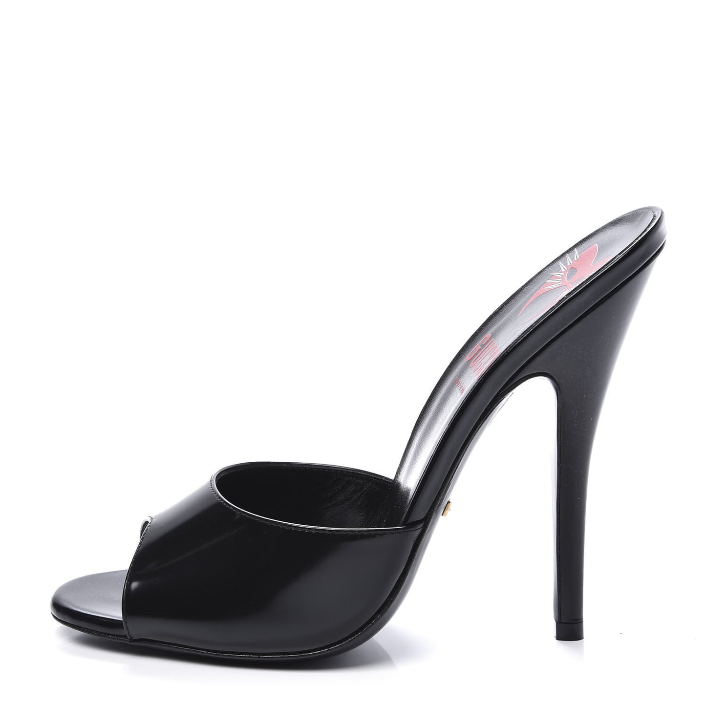 Polished Calfskin Scarlet High Heel Slide Sandals 39 Black