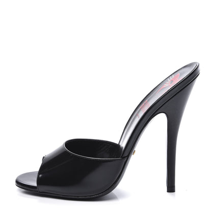 Gucci Polished Calfskin Scarlet High Heel Slide Sandals 39 Black 1 of 11