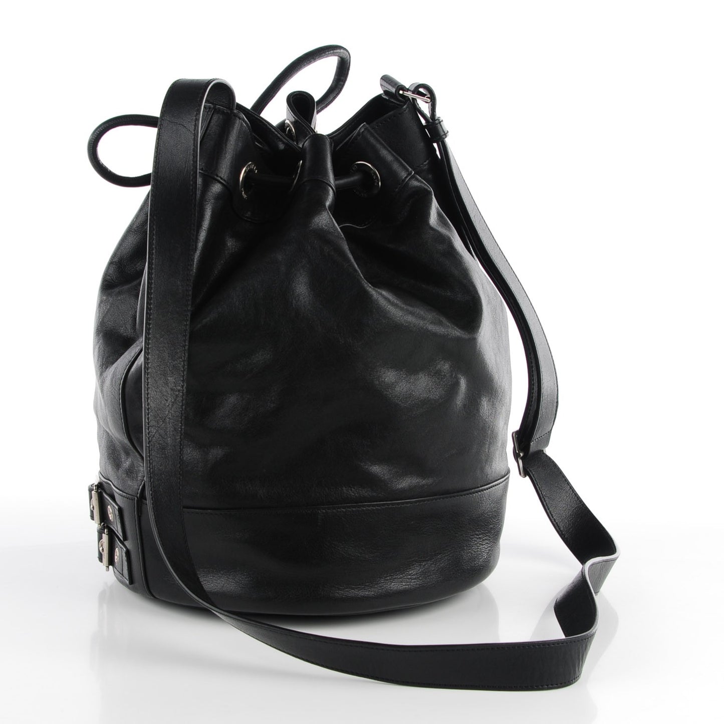 Calfskin Medium Rider Bucket Bag Black
