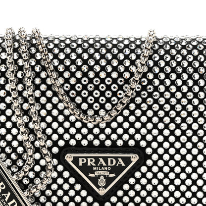 Prada Satin Crystal Metal Triangle Logo Card Holder With Strap Cristal 7 of 10