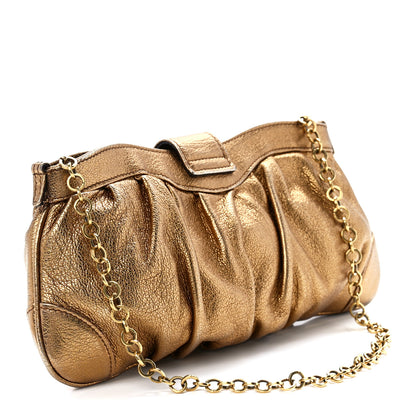 Salvatore Ferragamo Calfskin Chain Clutch Gold 3 of 11