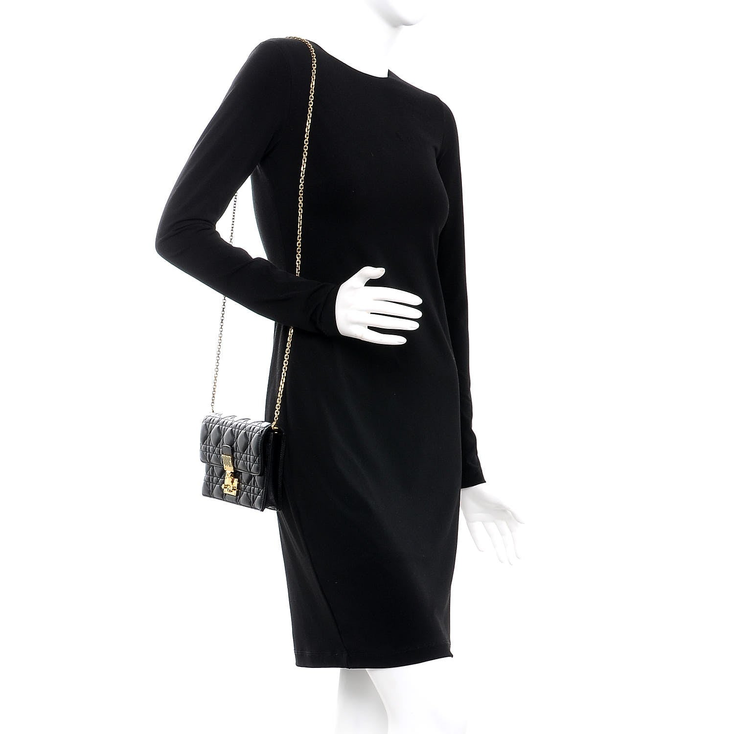 Christian Dior Lambskin Cannage Dioraddict Wallet On Chain Clutch Black 2 of 9
