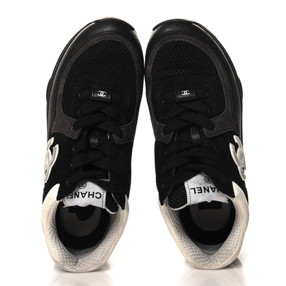 Chanel Mesh Suede Grained Calfskin Womens CC Sneakers 36.5 Black White 2 of 9