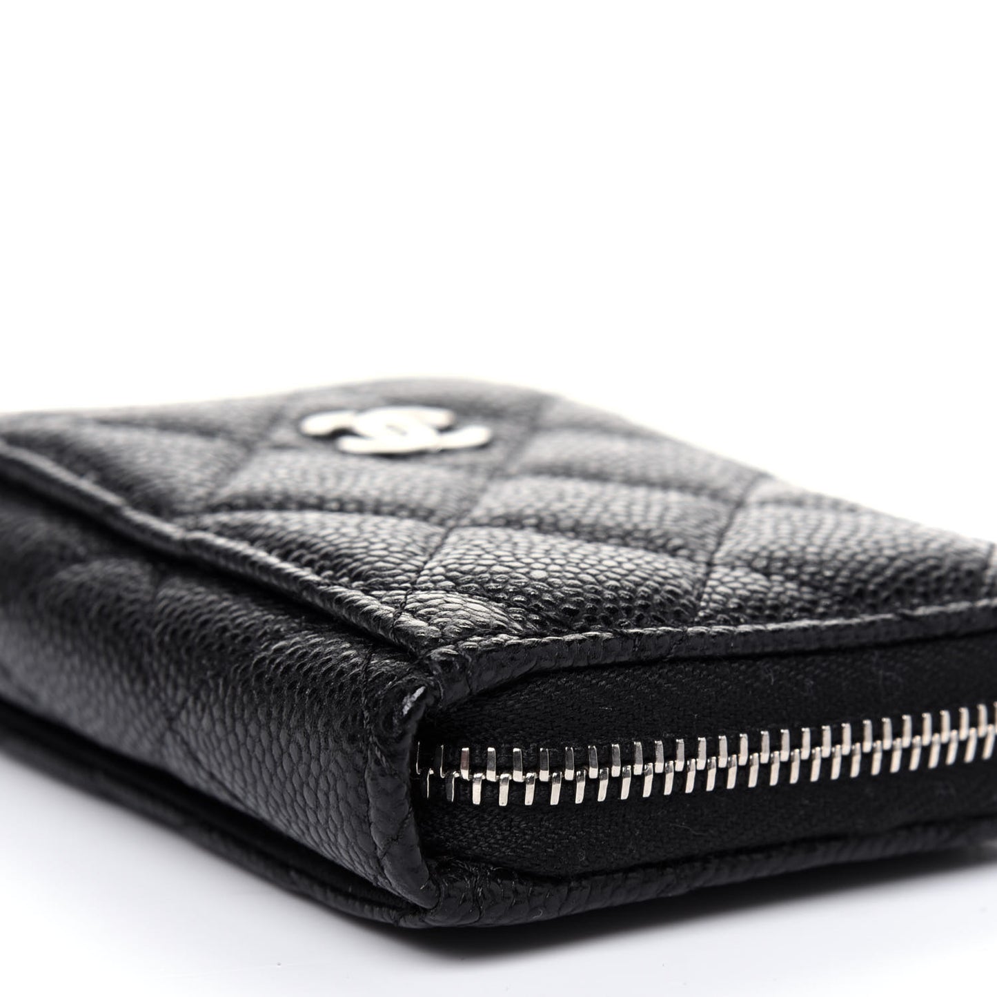 Caviar Quilted Zip Card Holder Black