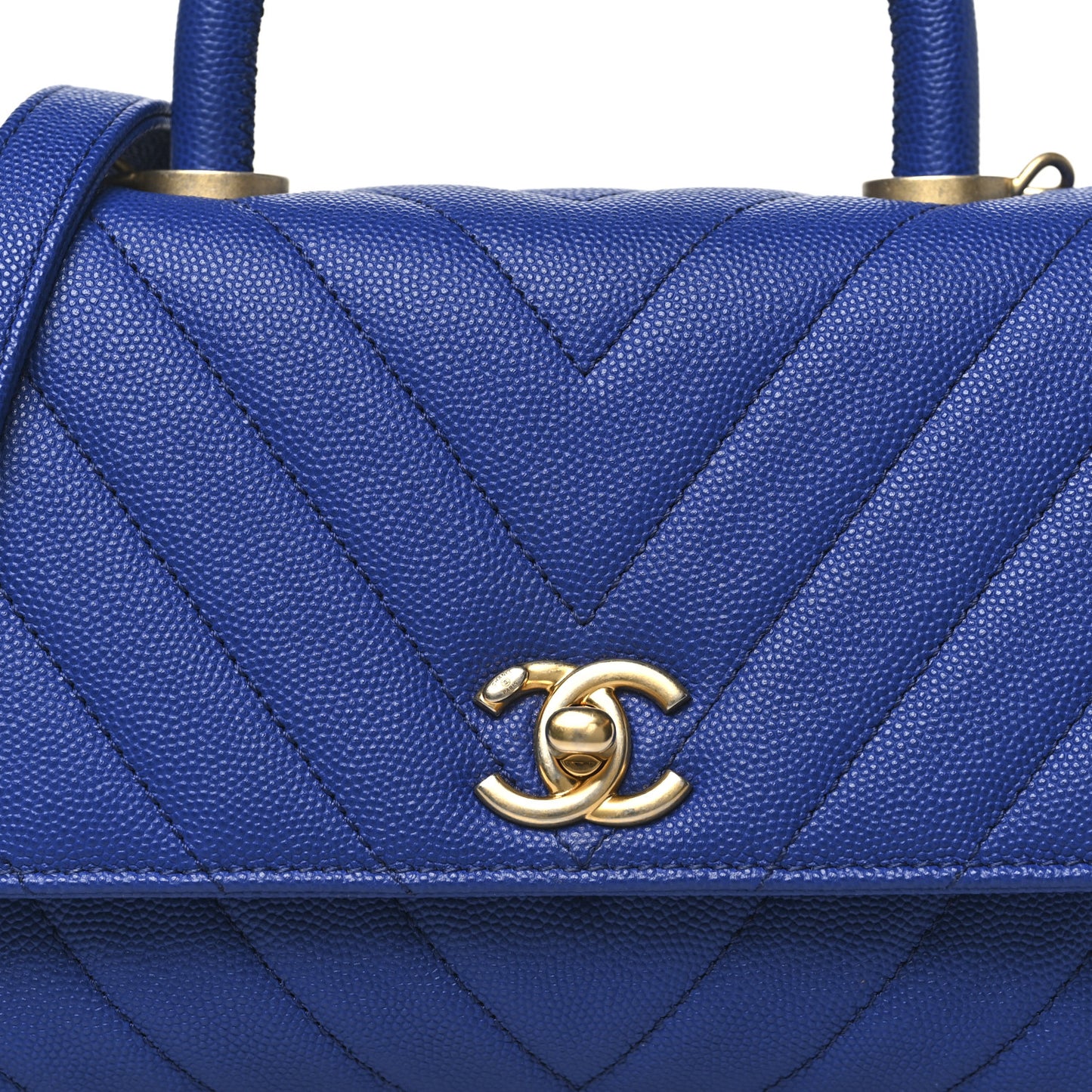 Caviar Chevron Quilted Mini Coco Handle Flap Blue