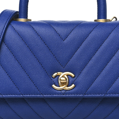 Chanel Caviar Chevron Quilted Mini Coco Handle Flap Blue 8 of 11