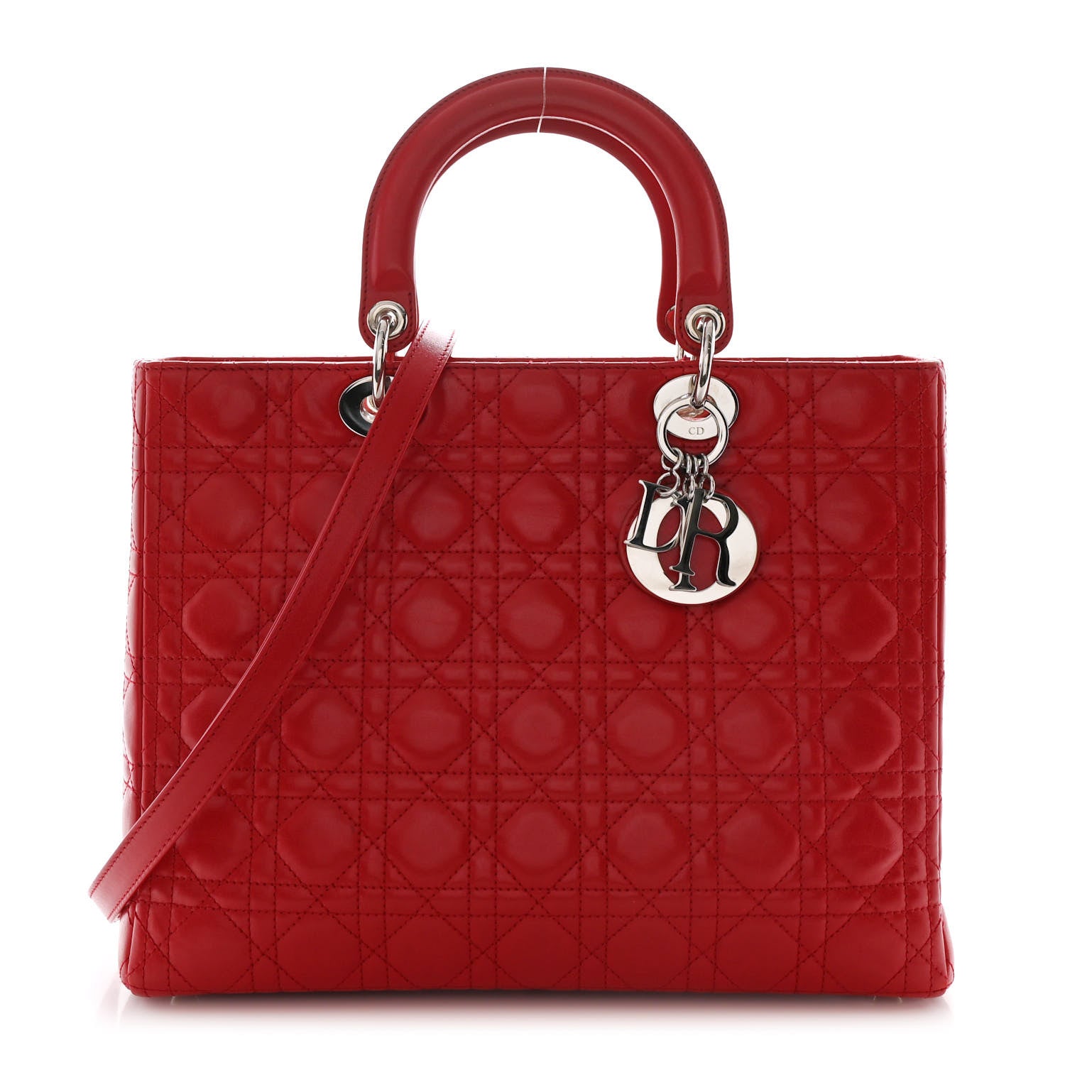 Christian Dior Lambskin Cannage Large Lady Dior Red 1 of 10