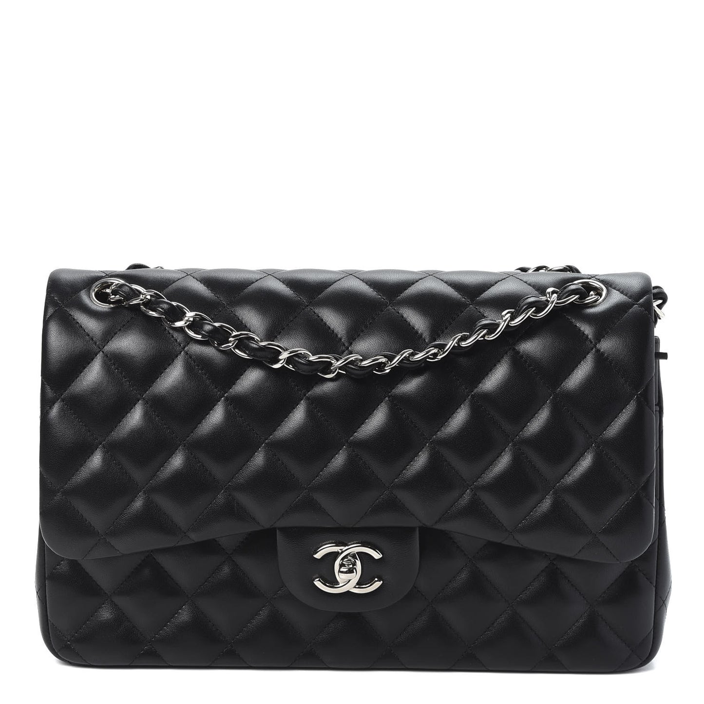 Lambskin Quilted Jumbo Double Flap Black