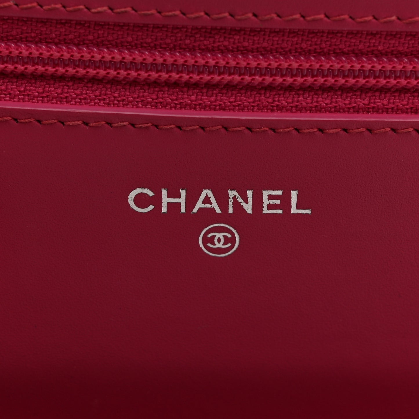 Patent Calfskin Quilted Wallet On Chain WOC Pink