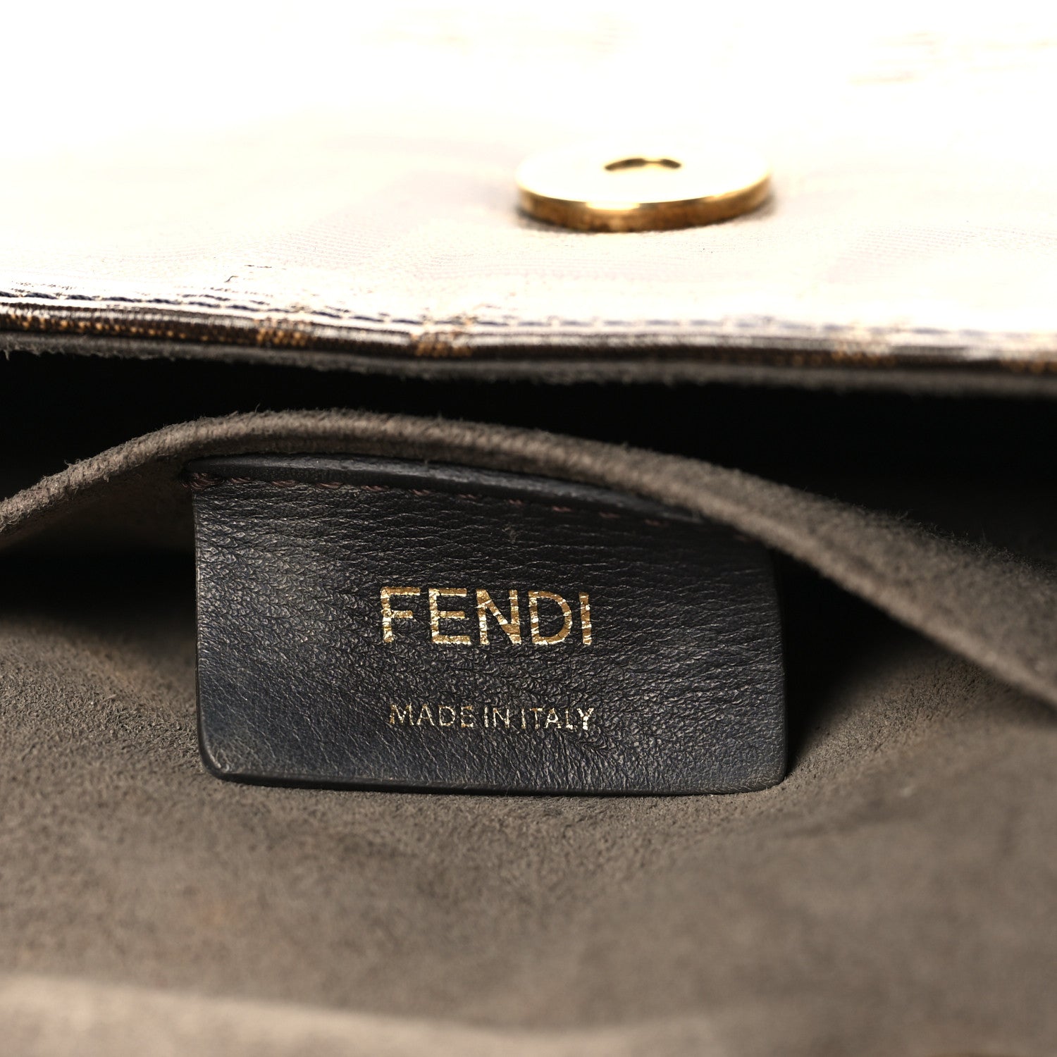 Fendi Glazed Fabric Vitello Century FF 1974 Stamp Patch Mini Double F Crossbody Bag Mogano Panna Black 5 of 12