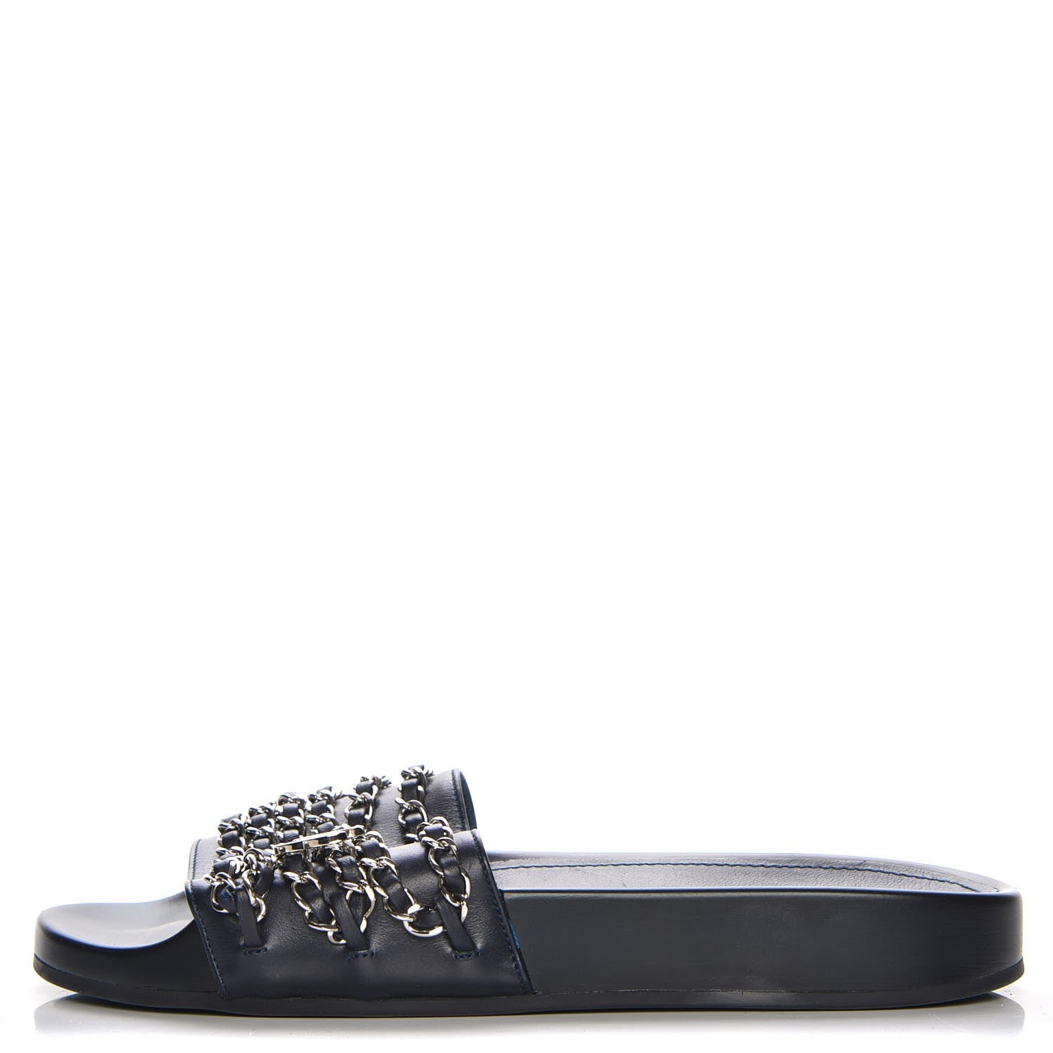 Chanel Lambskin Chain Flat Sandals 35 Marine 1 of 8