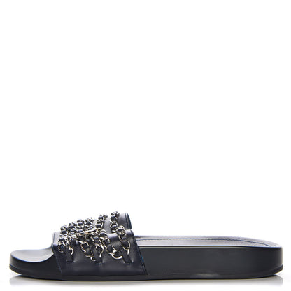 Chanel Lambskin Chain Flat Sandals 35 Marine 1 of 8