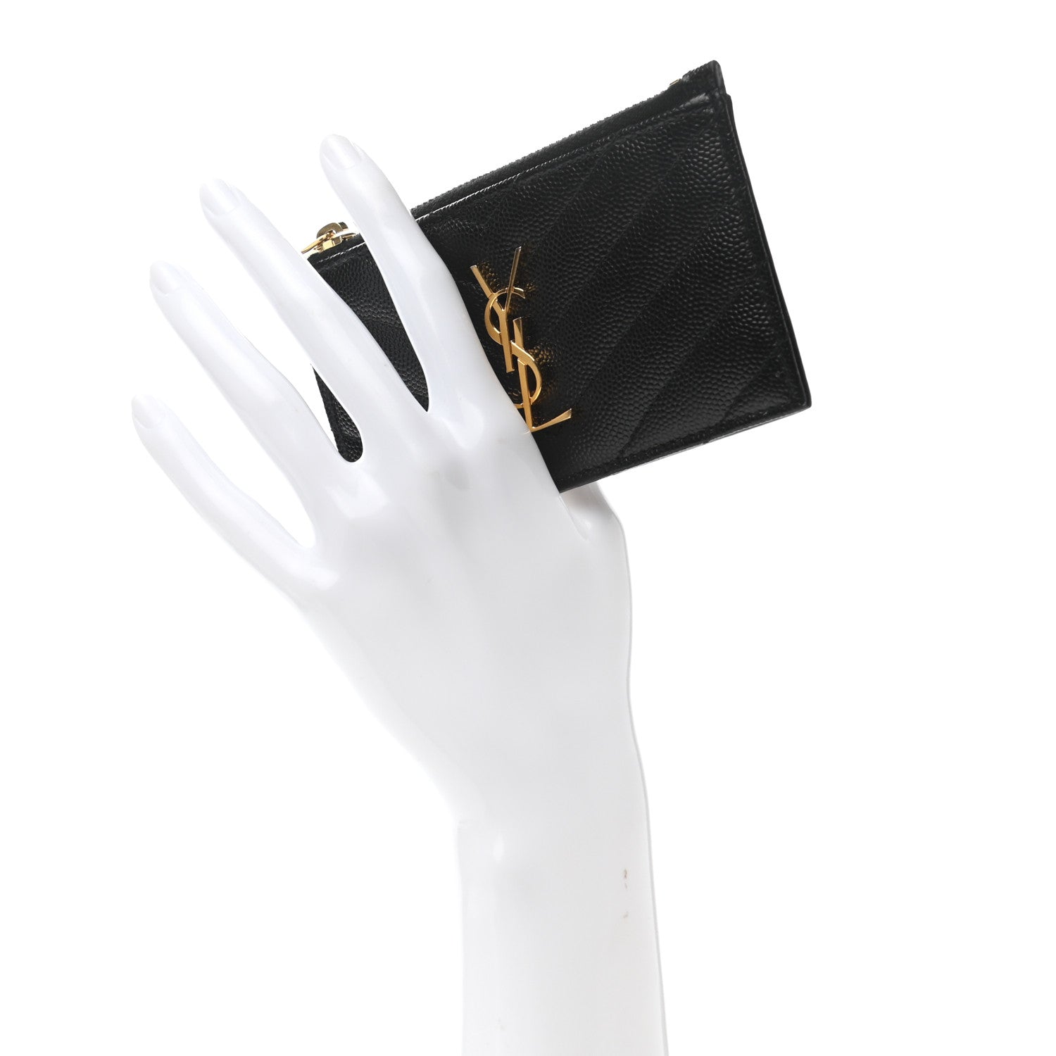 Saint Laurent Grain De Poudre Matelasse Chevron Monogram Fragments Zippered Card Case Black 2 of 8
