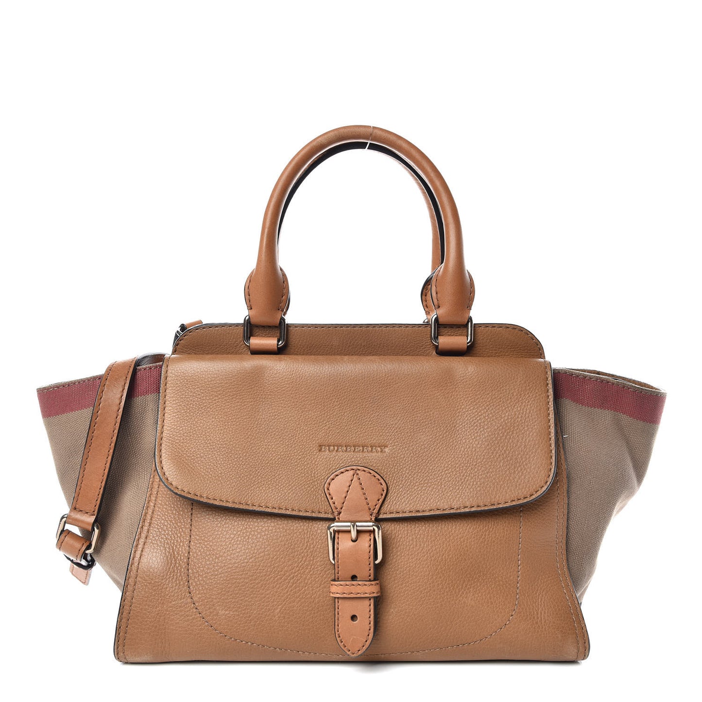 Mega Check Grained Calfskin Medium Harcourt Satchel Saddle Brown