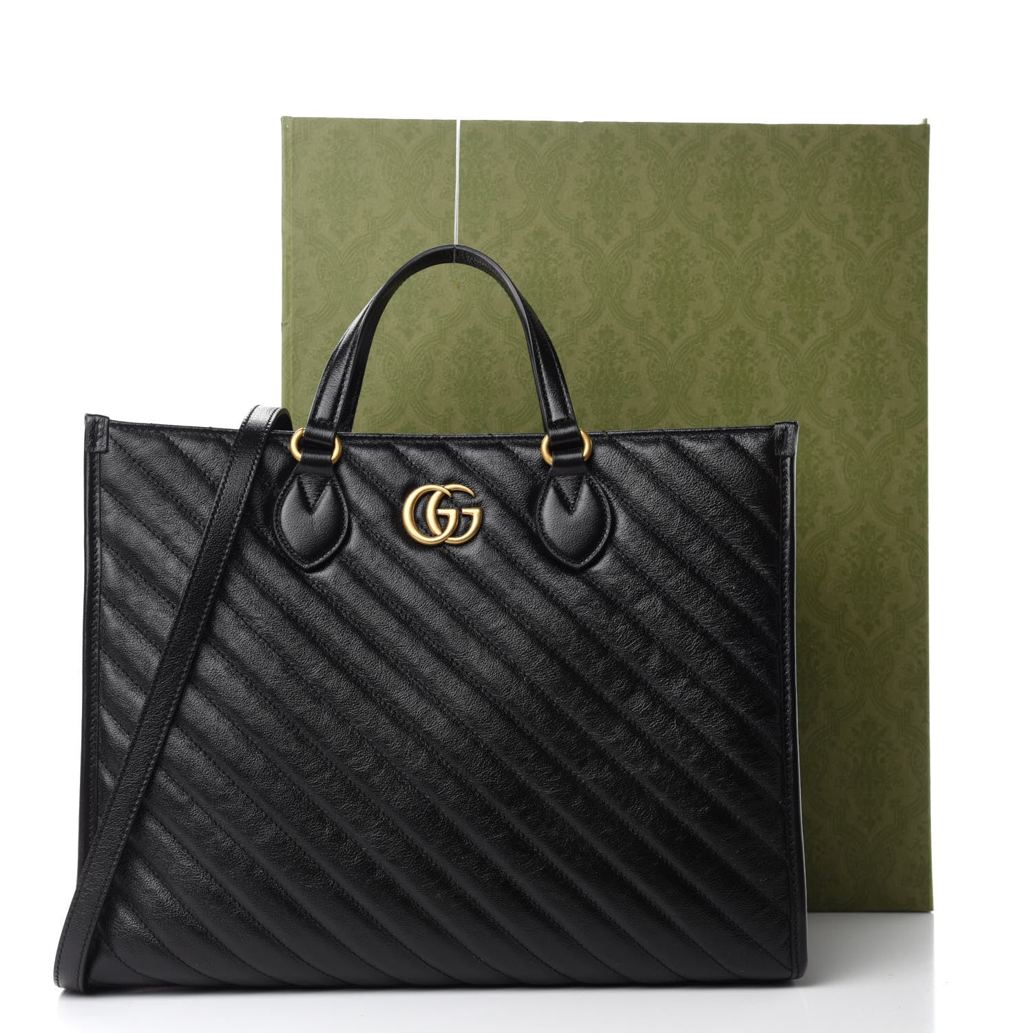 Gucci Azalea Calfskin Matelasse Diagonal GG Marmont Tote Bag Black 11 of 11