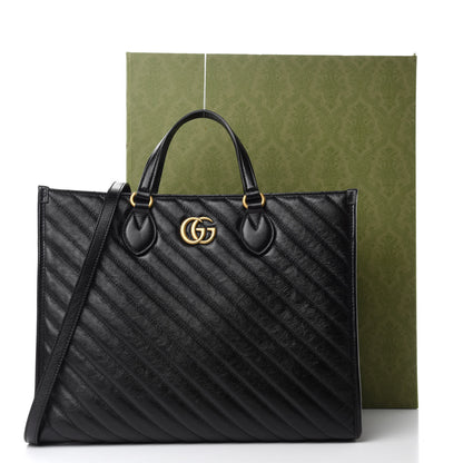 Gucci Azalea Calfskin Matelasse Diagonal GG Marmont Tote Bag Black 11 of 11