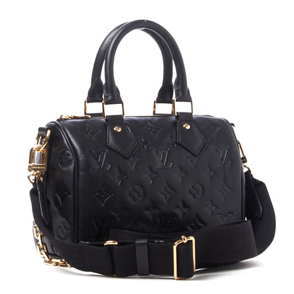 Louis Vuitton Lambskin Embossed Monogram Speedy 22 Bandouliere Black 2 of 8