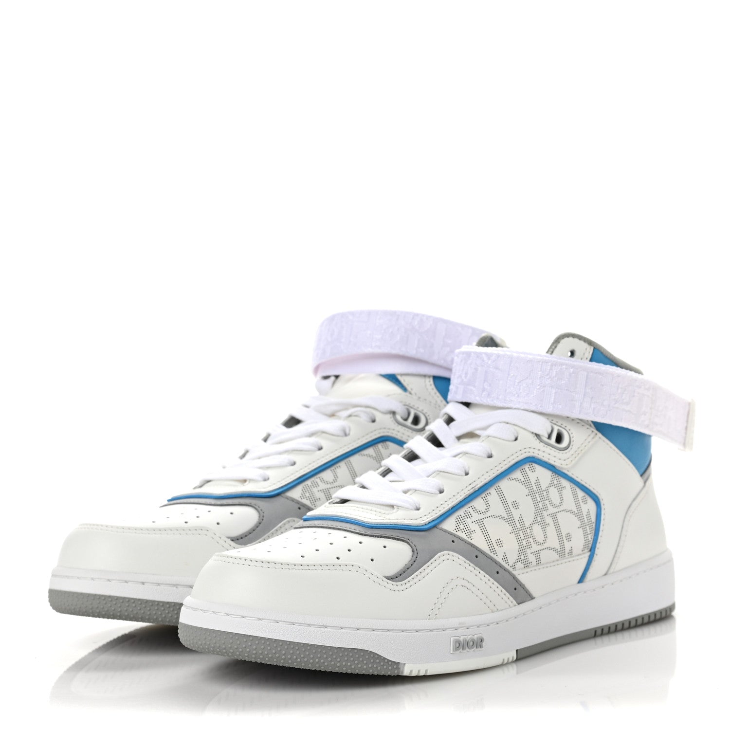 Christian Dior Smooth Calfskin Oblique Galaxy Perforated Mens B27 Mid Top Sneakers 42 Beige Blue 3 of 7