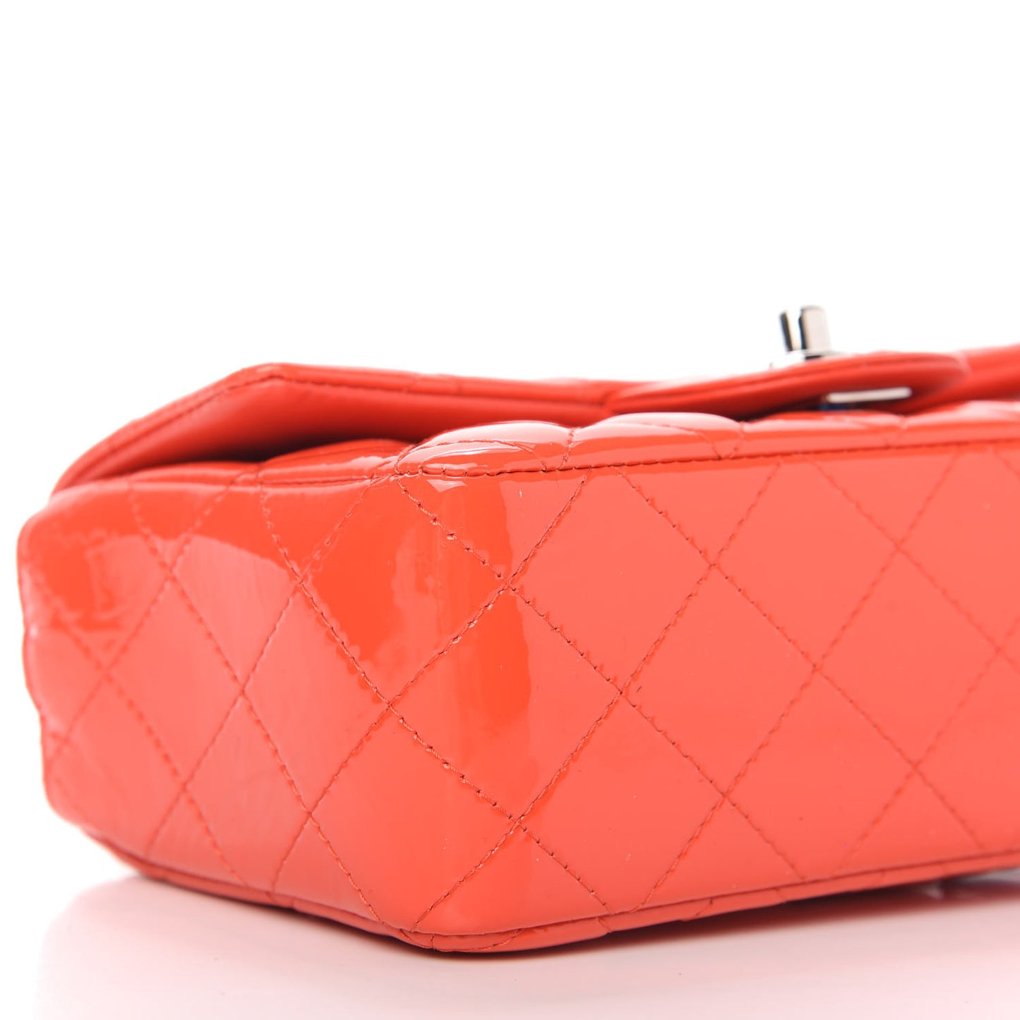 Patent Calfskin Quilted Mini Rectangular Flap Red