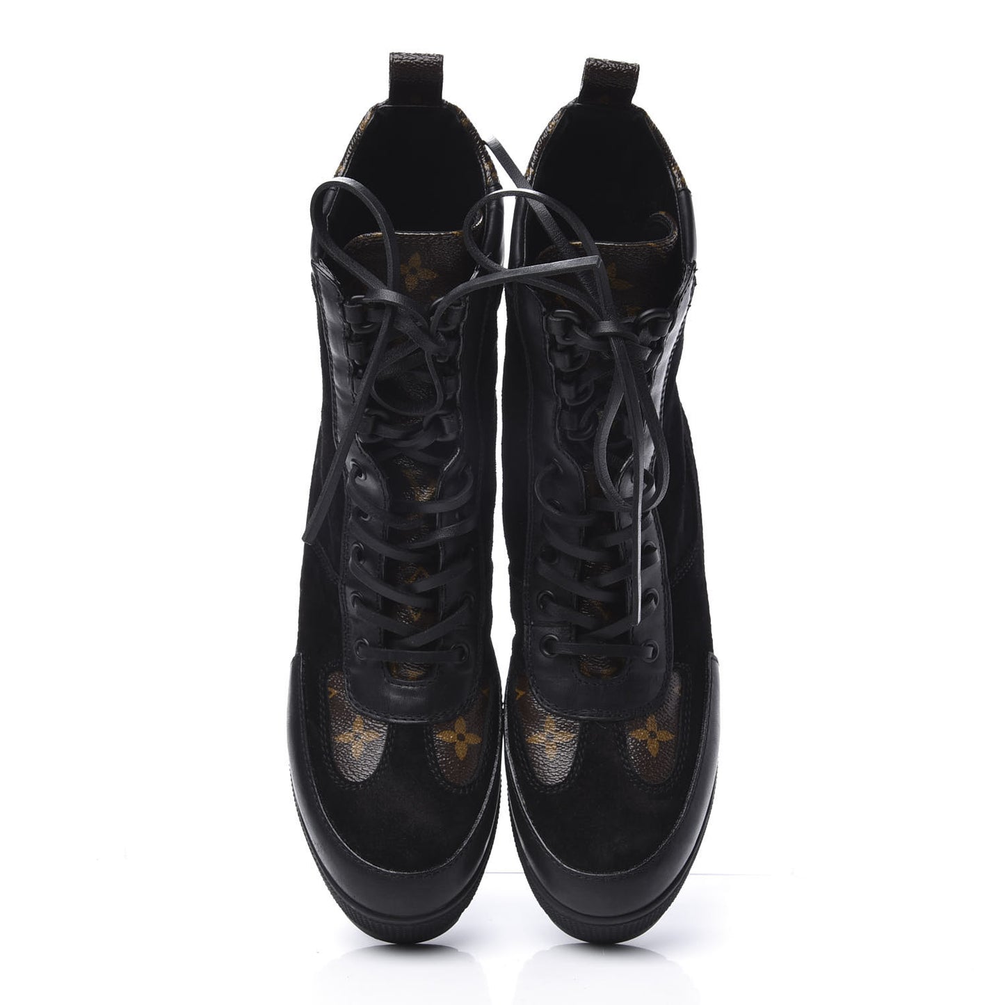 Suede Calfskin Monogram Laureate Platform Desert Boots 37.5 Black