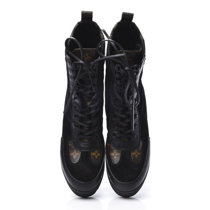 Louis Vuitton Suede Calfskin Monogram Laureate Platform Desert Boots 37.5 Black 5 of 11
