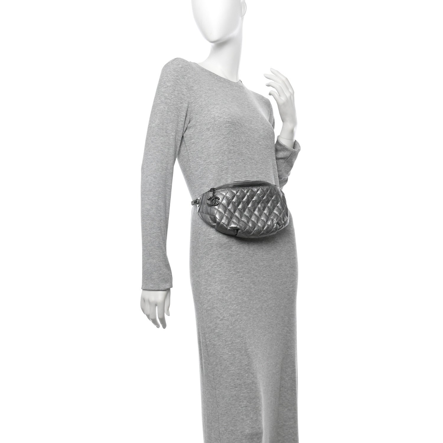 Chanel Metallic Calfskin Quilted Banane Waist Bag Fanny Pack Dark Silver 2 of 10