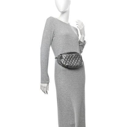 Chanel Metallic Calfskin Quilted Banane Waist Bag Fanny Pack Dark Silver 2 of 10