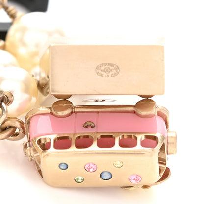 Chanel Pearl Resin Crystal CC Charm Necklace Gold Pink Black 5 of 9