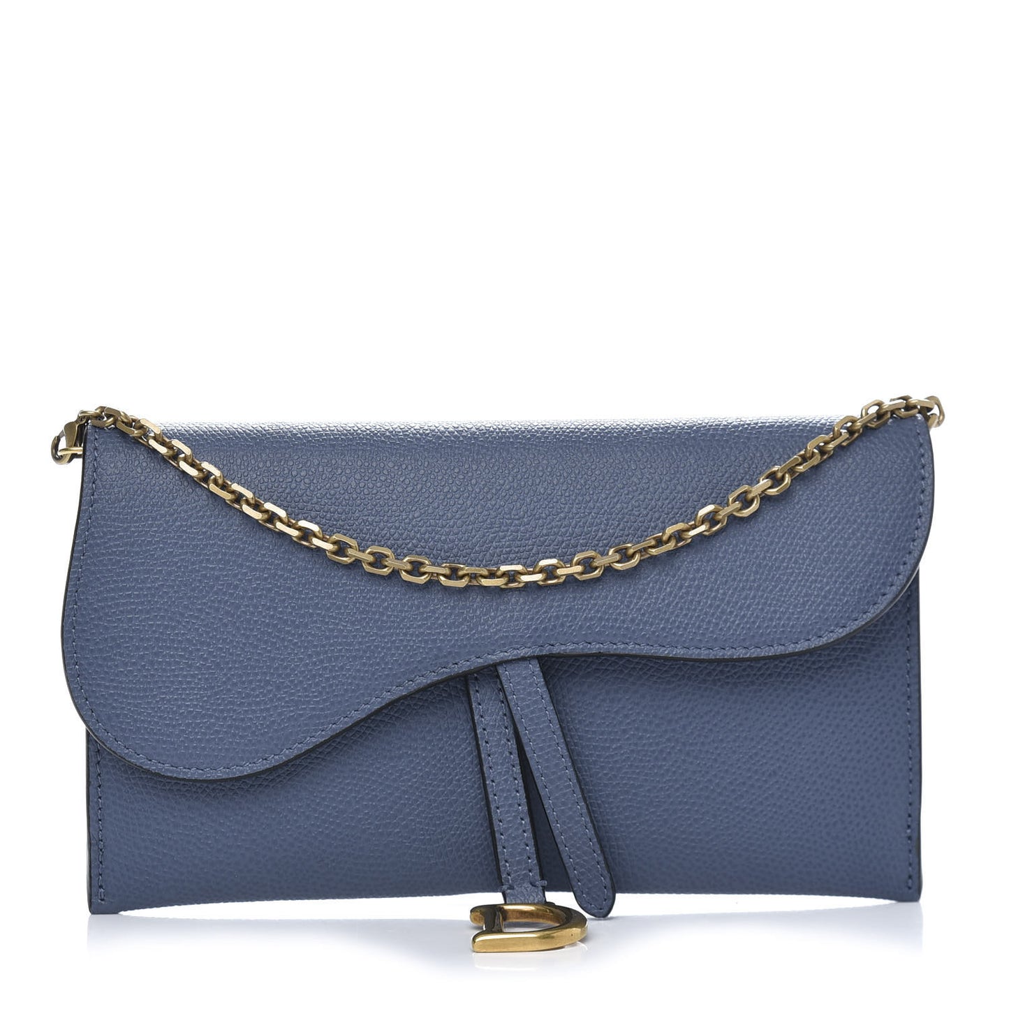 Grained Calfskin Saddle Chain Wallet Pouch Denim