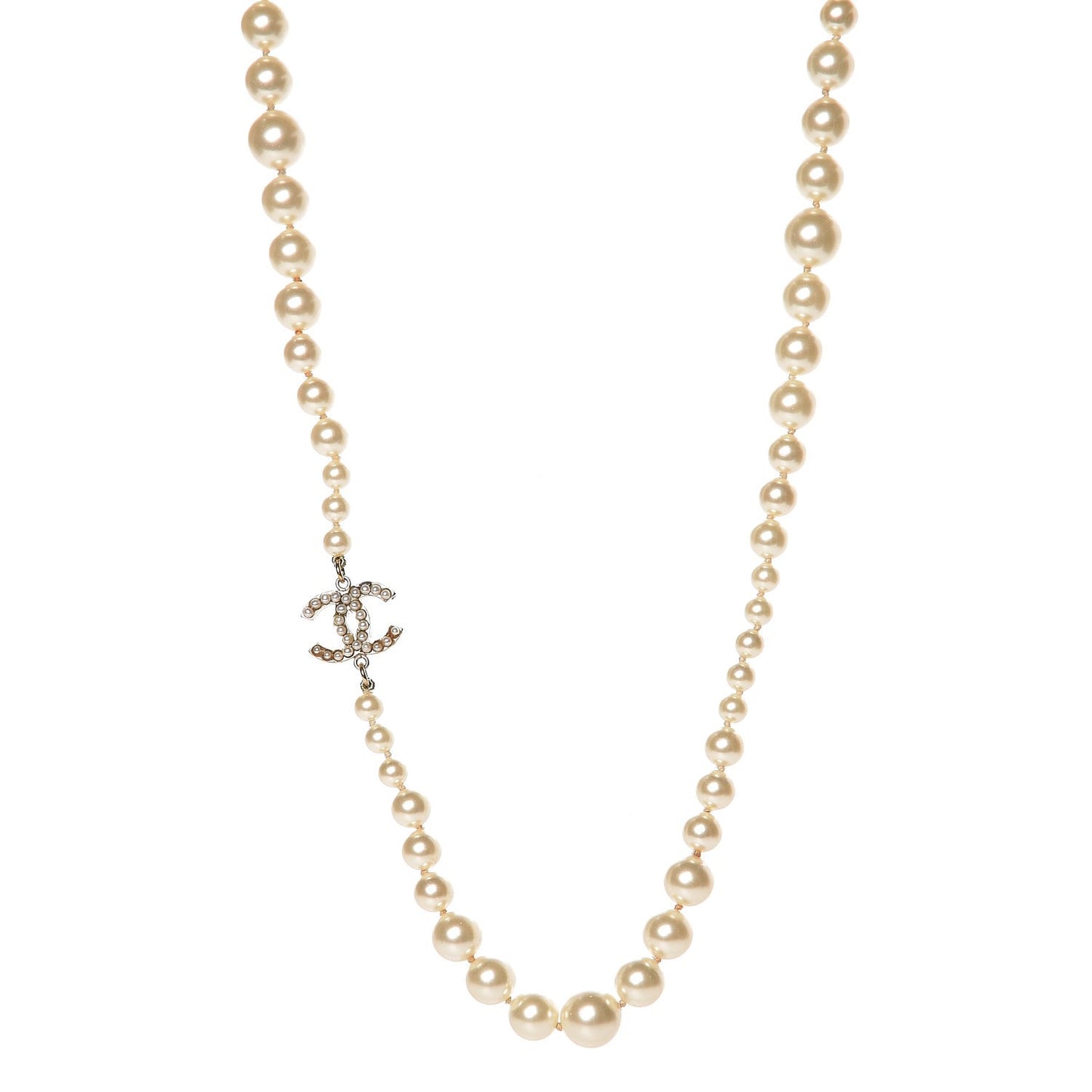Graduated Pearl CC Long Necklace