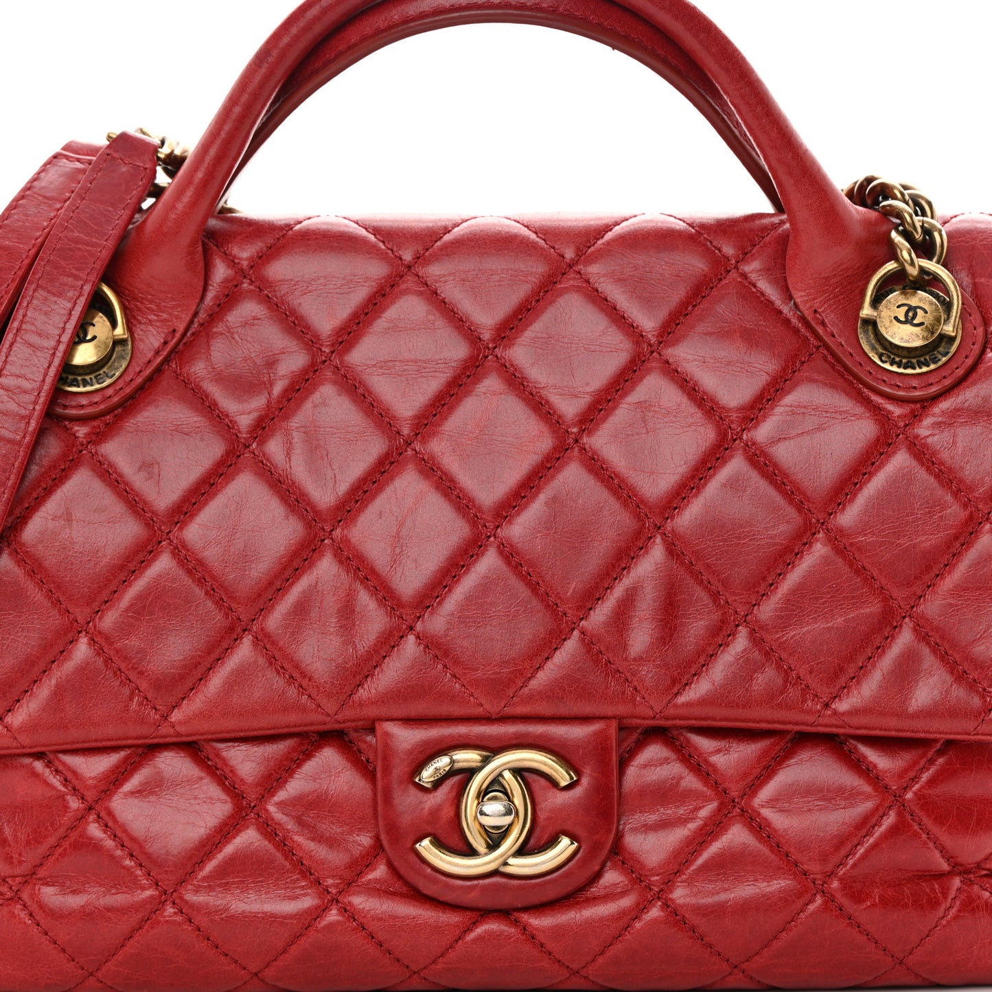 Glazed Calfskin Castle Rock Medium Flap Red