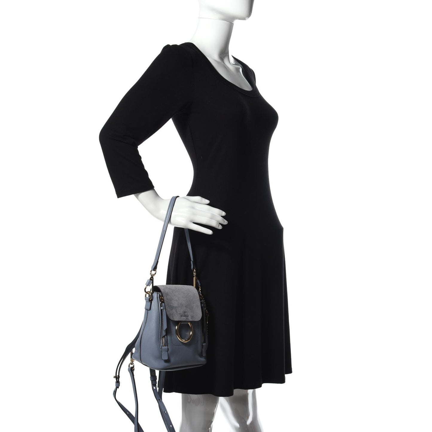 Suede Calfskin Mini Faye Backpack Washed Blue