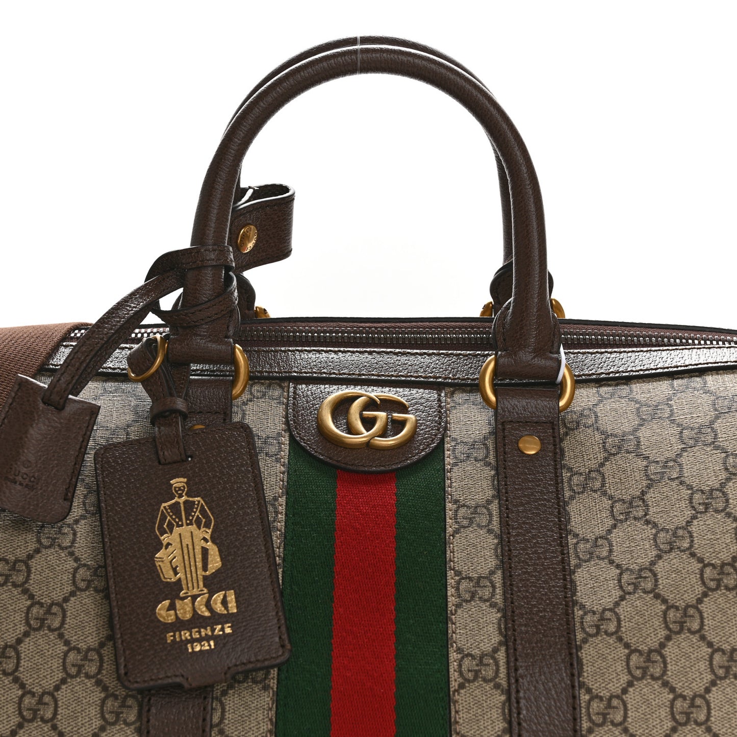GG Supreme Monogram Textured Dollar Calfskin Web Medium Savoy Duffle Bag Beige Ebony New Acero