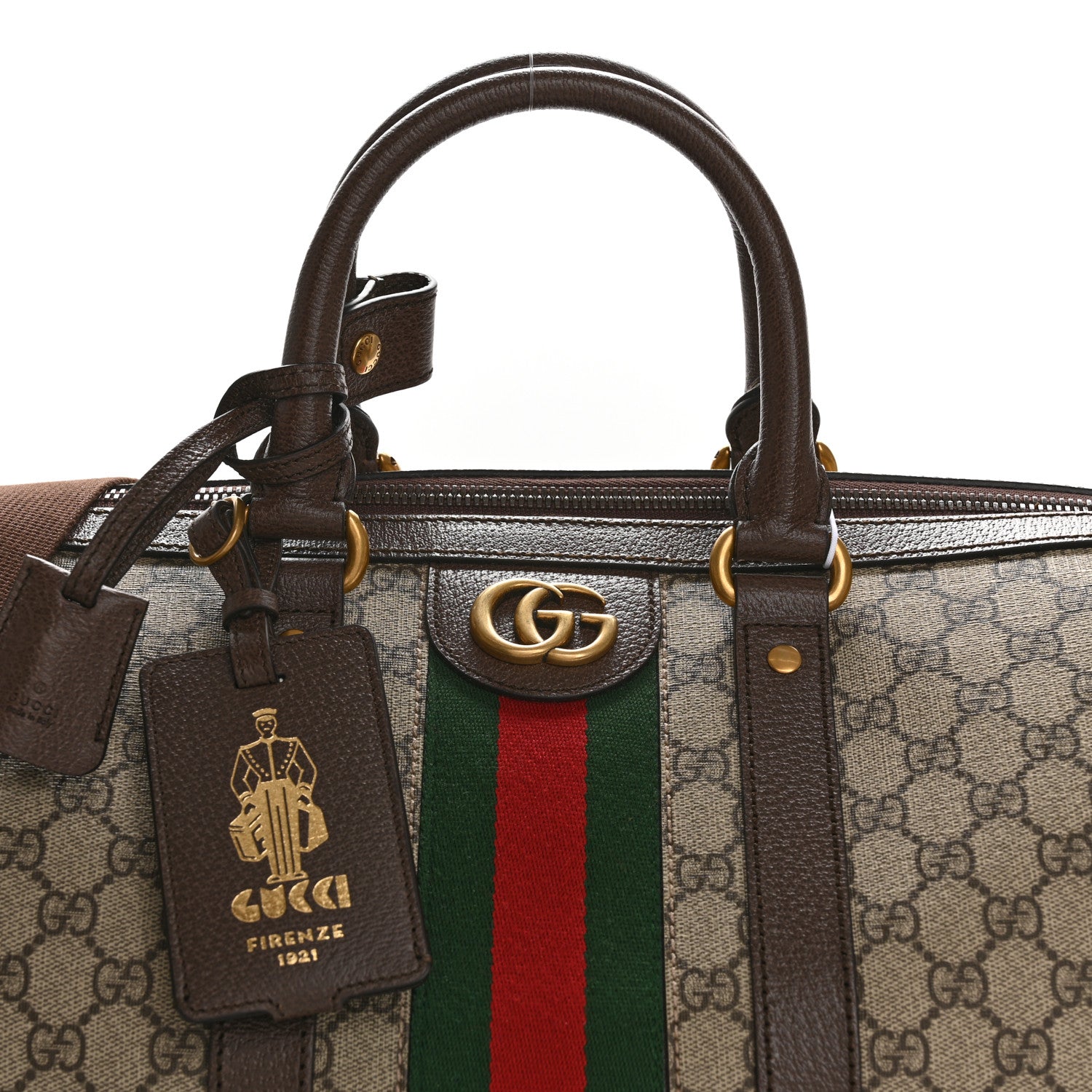 Gucci GG Supreme Monogram Textured Dollar Calfskin Web Medium Savoy Duffle Bag Beige Ebony New Acero 7 of 9