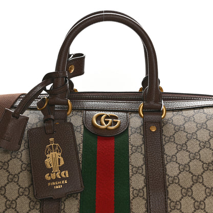 Gucci GG Supreme Monogram Textured Dollar Calfskin Web Medium Savoy Duffle Bag Beige Ebony New Acero 7 of 9