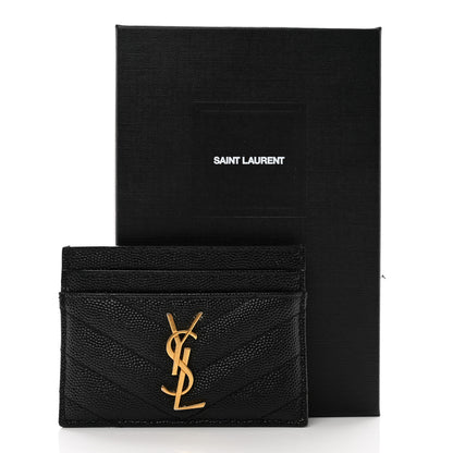 Saint Laurent Grain De Poudre Matelasse Chevron Monogram Credit Card Case Black 7 of 7