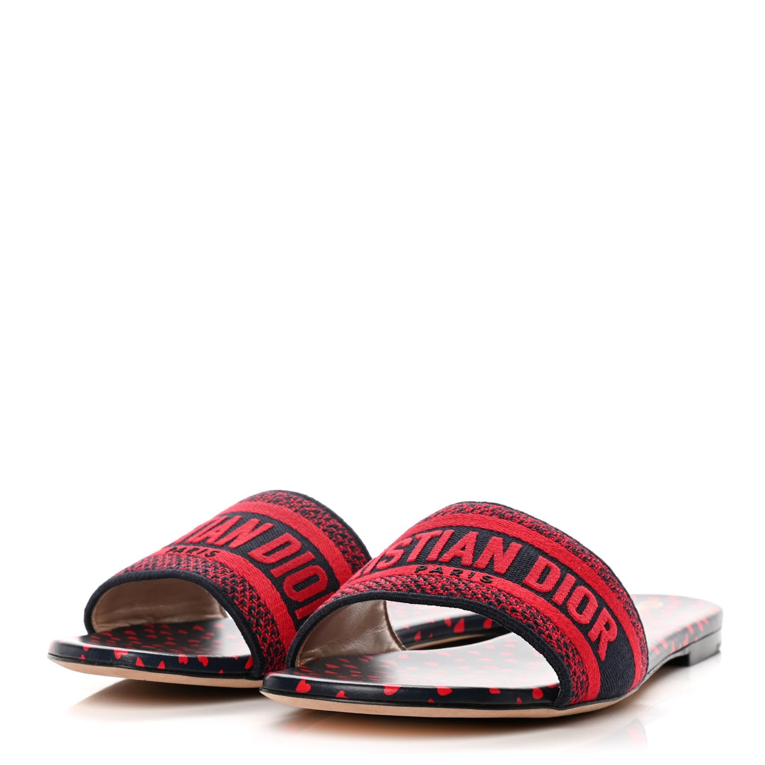 Christian Dior Canvas Pop Heart I Love Paris Embroidered Dway Flat Slide Sandals 41 Deep Blue Red 3 of 9