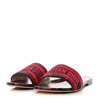 Christian Dior Canvas Pop Heart I Love Paris Embroidered Dway Flat Slide Sandals 41 Deep Blue Red 3 of 9