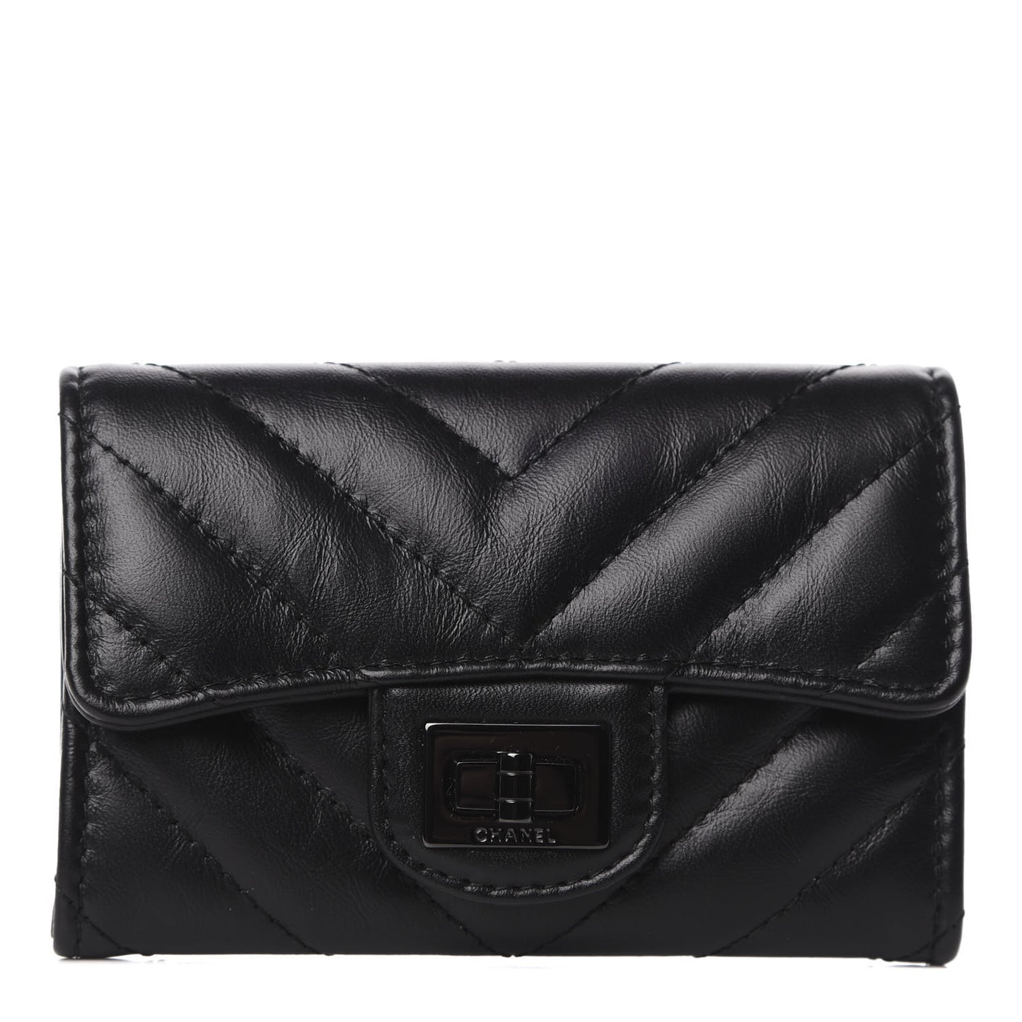 Aged Calfskin Chevron Quilted Reissue Card Holder Wallet So Black
