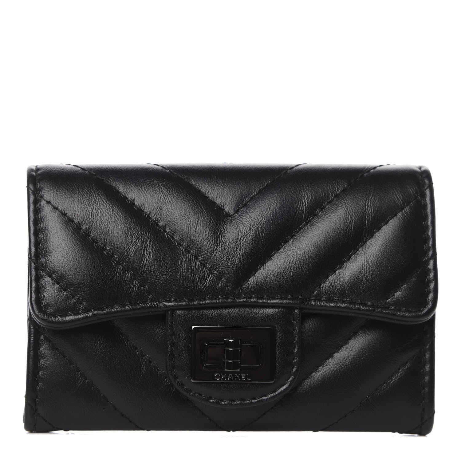 Chanel Aged Calfskin Chevron Quilted Reissue Card Holder Wallet So Black 1 of 8