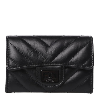 Chanel Aged Calfskin Chevron Quilted Reissue Card Holder Wallet So Black 1 of 8