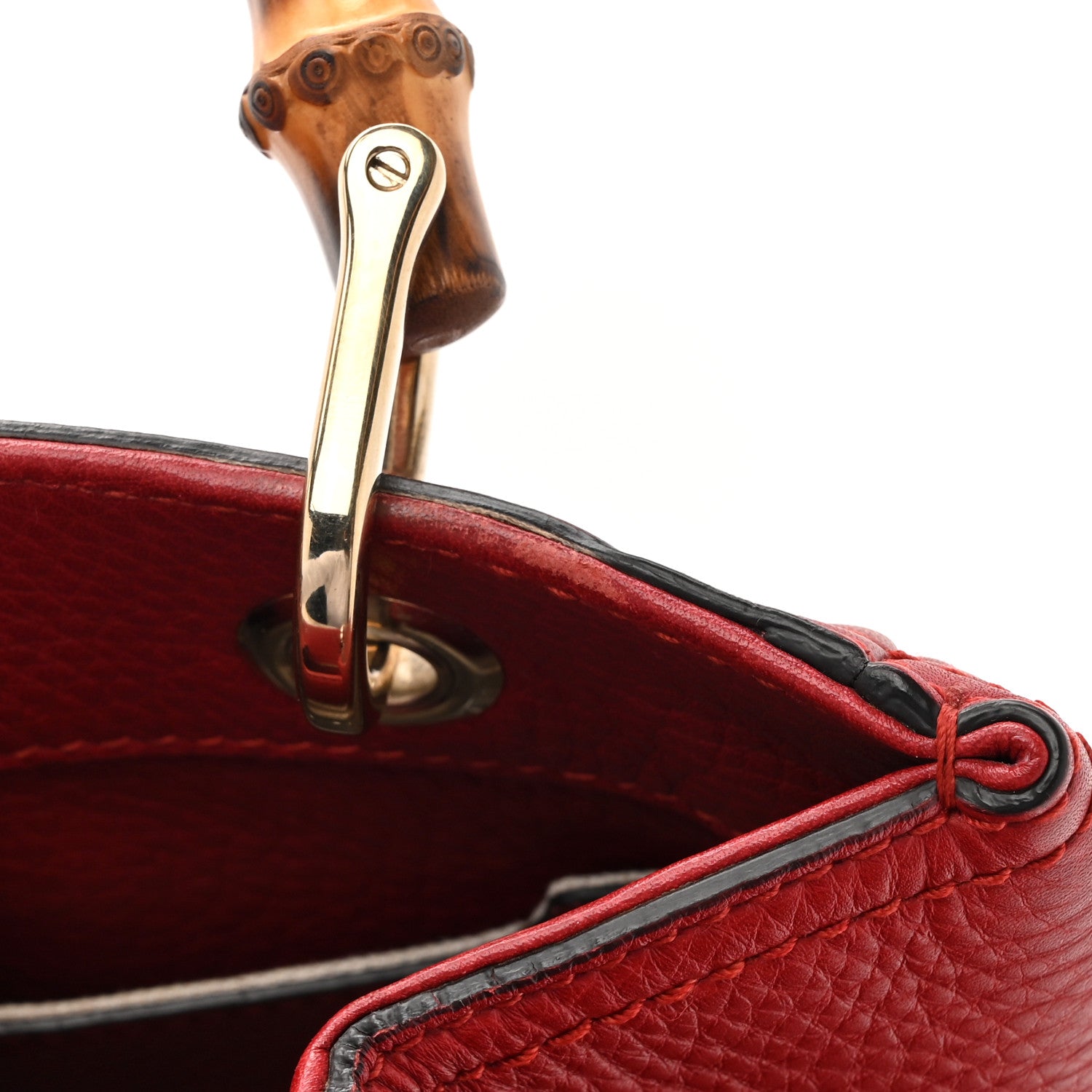 Gucci Calfskin Small Bamboo Shopper Tote Red 14 of 15