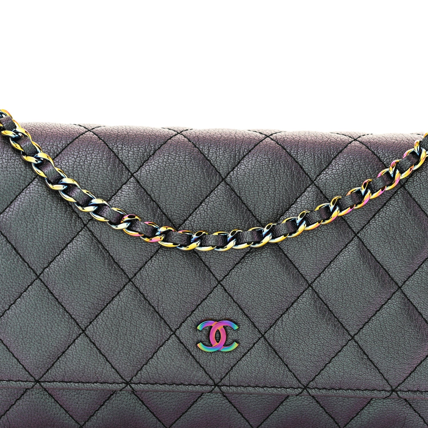Chanel Iridescent Goatskin Quilted Wallet On Chain WOC Purple 9 of 11