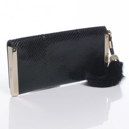 Gucci Snakeskin Mink Crystal Tassel Clutch Black 3 of 7