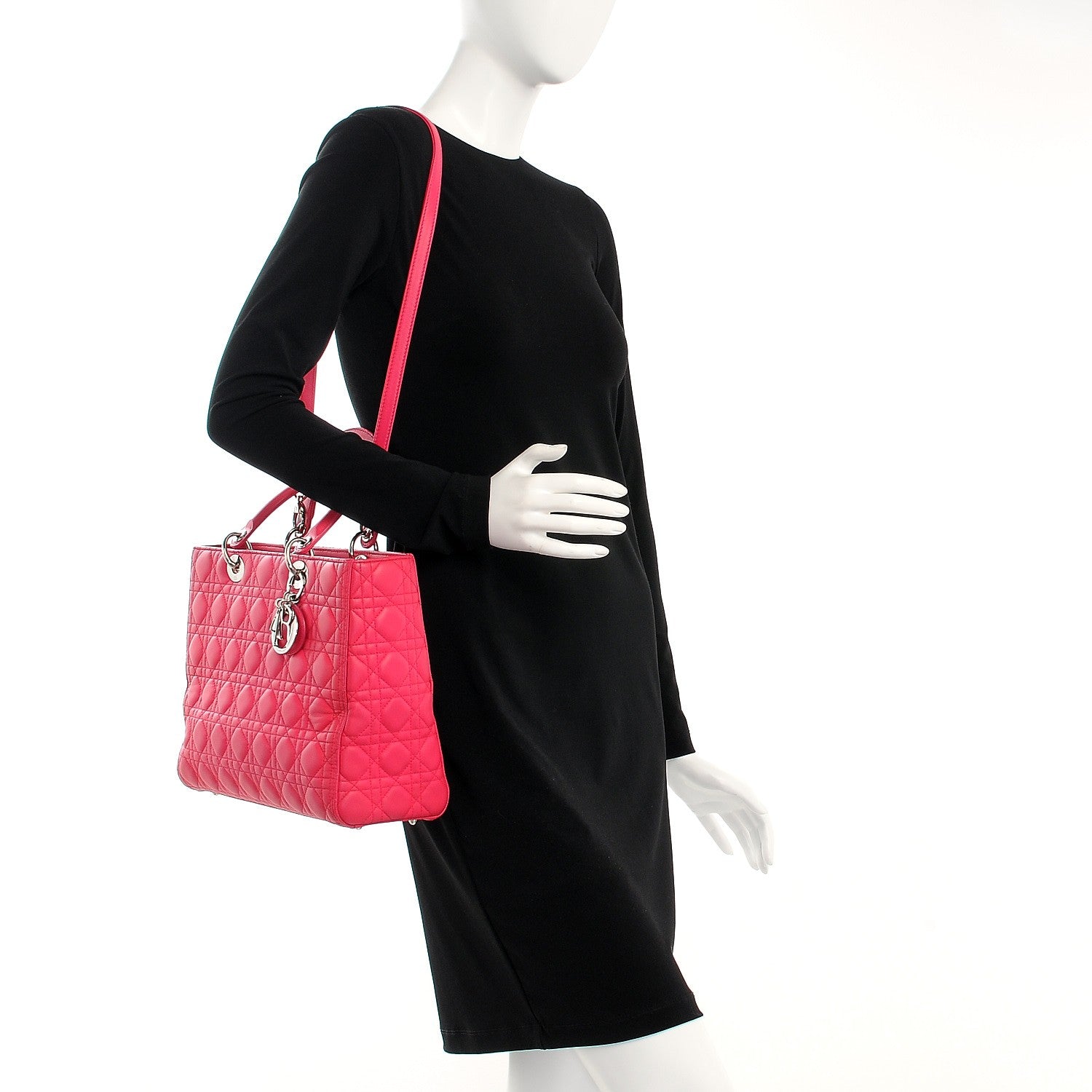 Christian Dior Lambskin Cannage Large Lady Dior Fuchsia 2 of 12