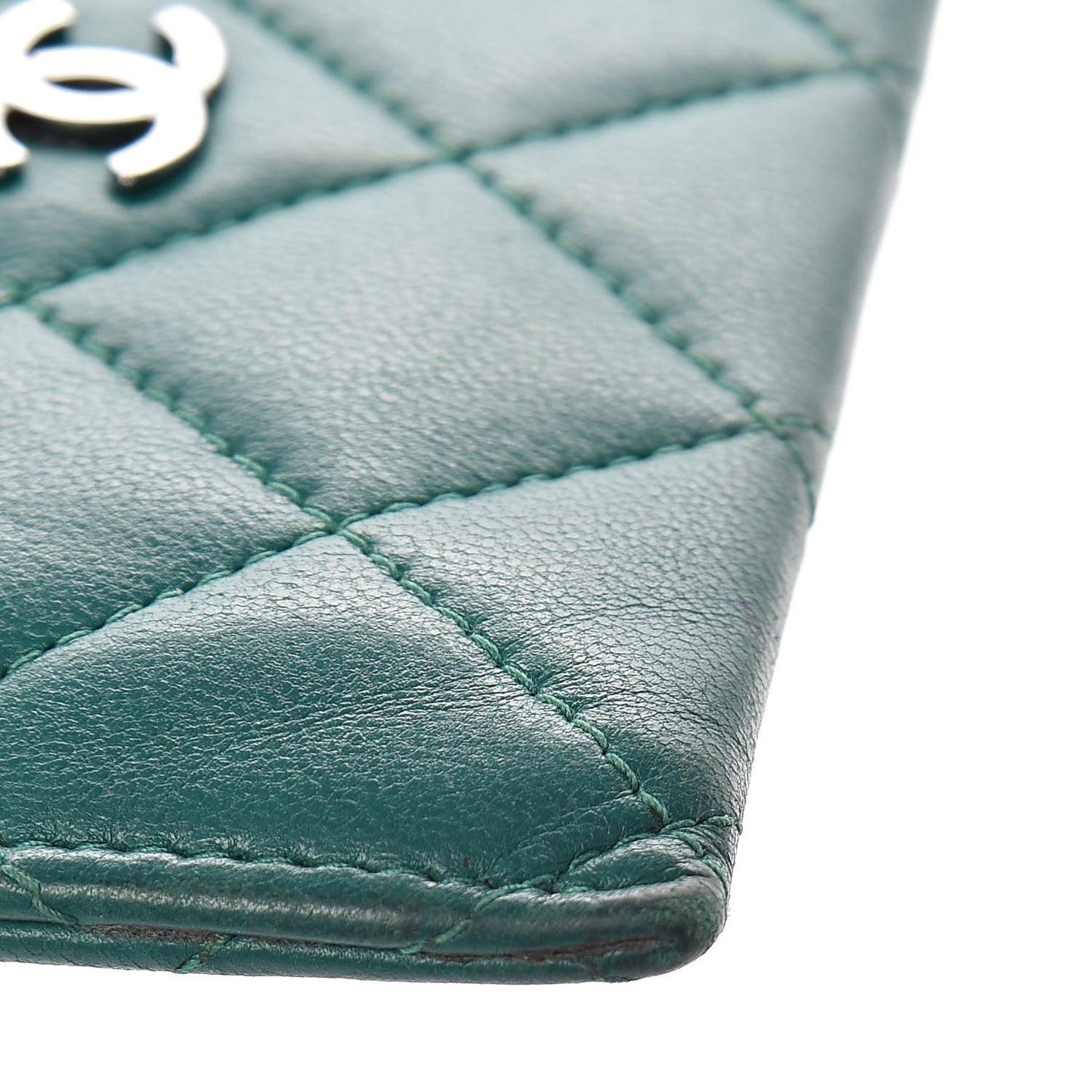 Lambskin Quilted Card Holder Green