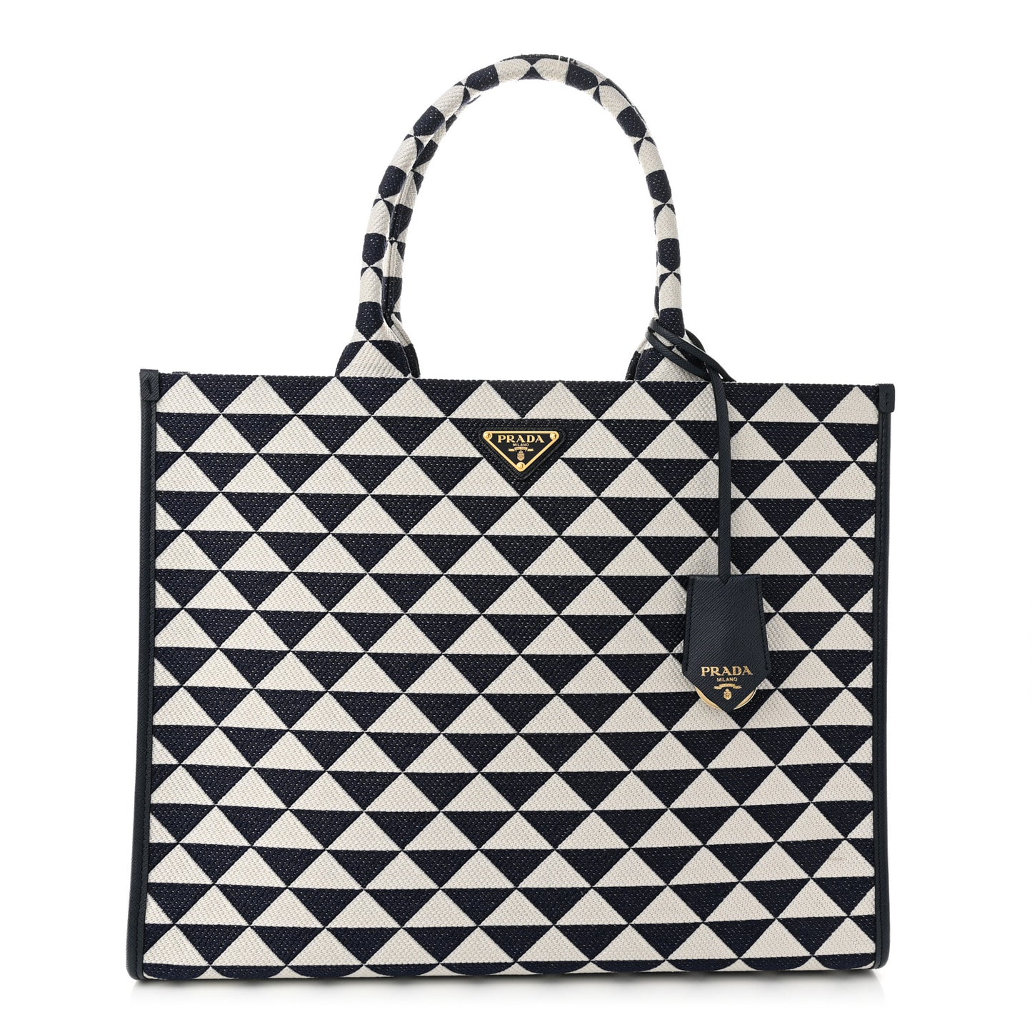 Jacquard Saffiano Triangolo Symbole Embroidered Large Tote Baltico Talco