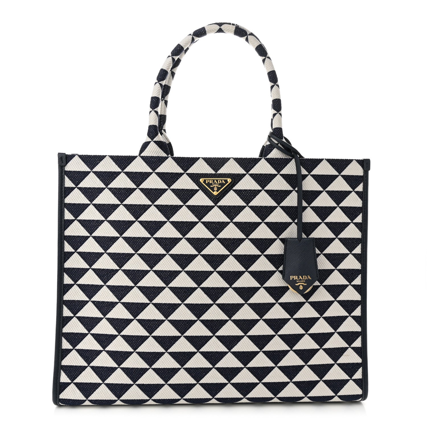 Prada Jacquard Saffiano Triangolo Symbole Embroidered Large Tote Baltico Talco 1 of 9