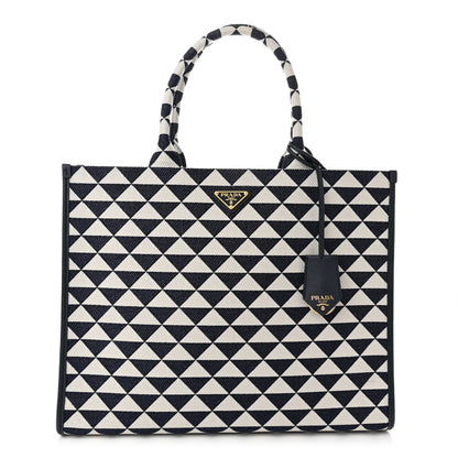 Prada Jacquard Saffiano Triangolo Symbole Embroidered Large Tote Baltico Talco 1 of 9