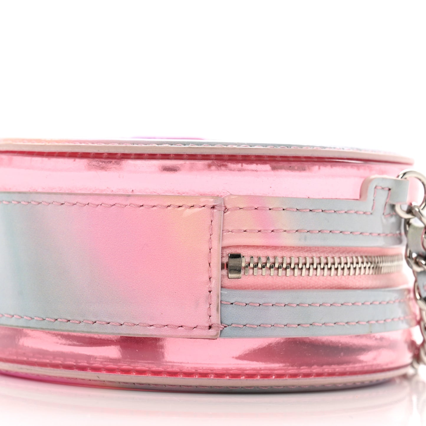 PVC Lambskin Filigree Round Clutch With Chain Pink